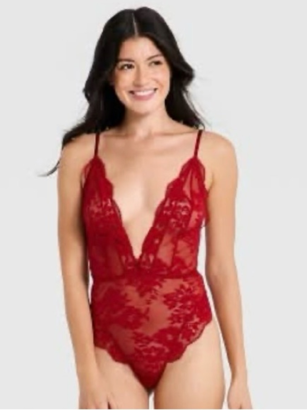 Auden Women's Eyelash Lace High Leg Lingerie Teddy Bodysuit S